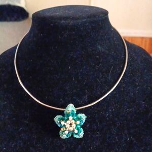 Womans Beaded Hand Made Ocean Blue Pearl's & Crystal Beads  Pendant New No Chain